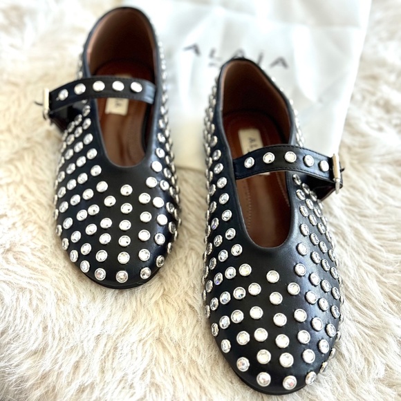 Black Crystal Studded Mary Jane Flats - Picture 1 of 4
